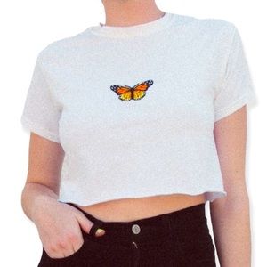 Brandy Melville Crop Top w/ embroidered Monarch Butterfly Women’s One Size
